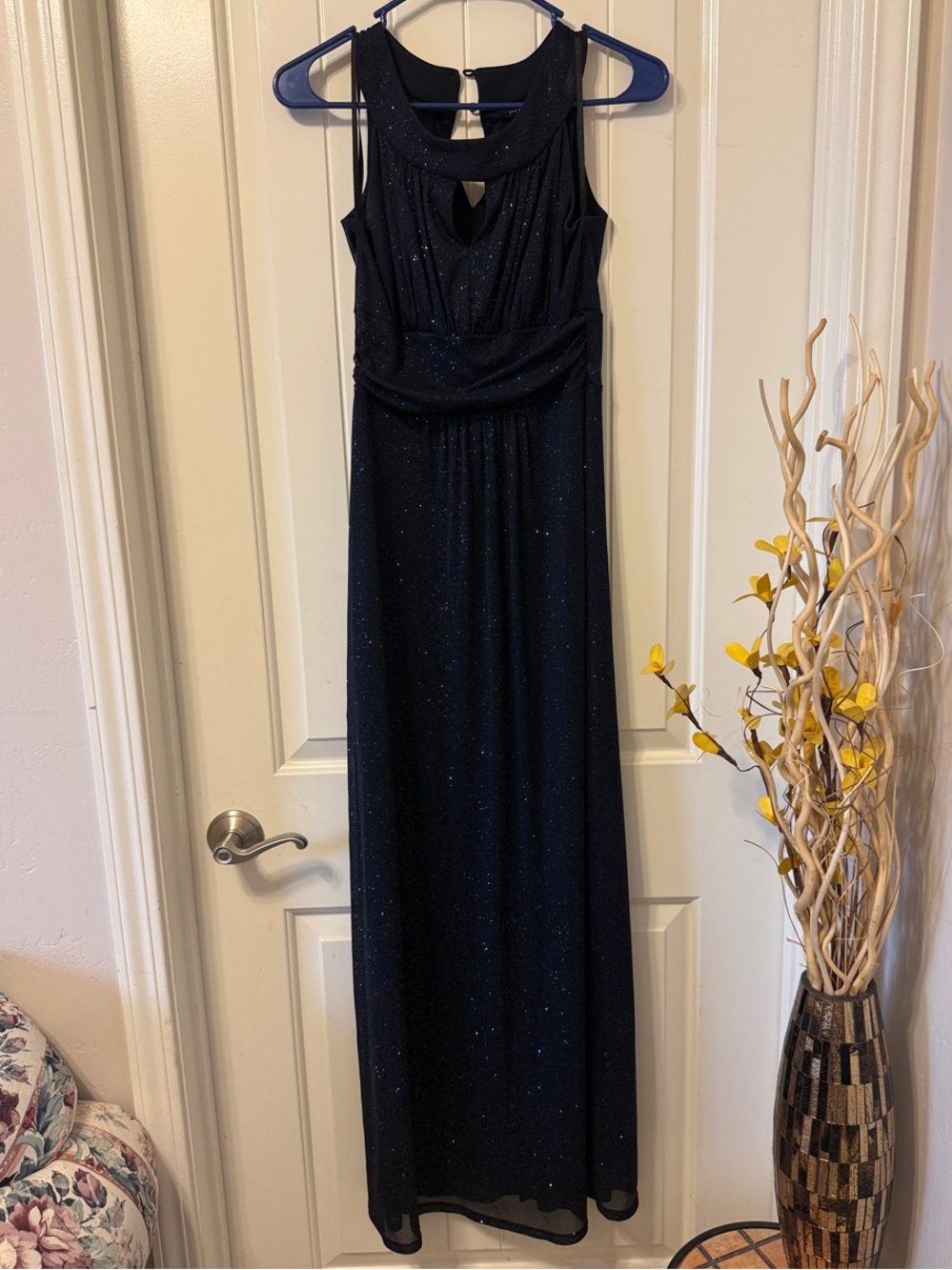 Enfocus Studio Navy Sparkle Maxi Dress with Keyhole Neck